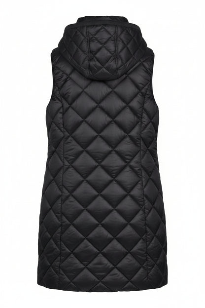 Long Diamond Quilted Hooded Vest