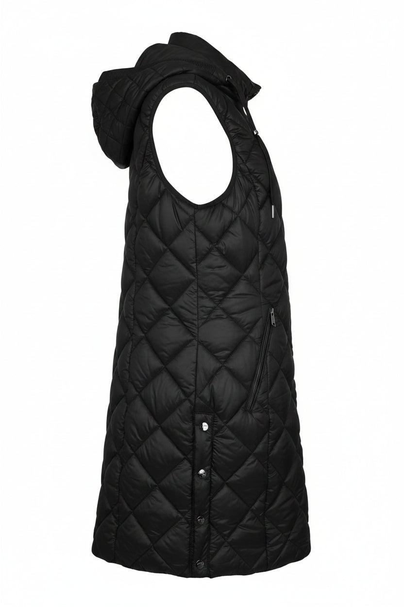 Long Diamond Quilted Hooded Vest