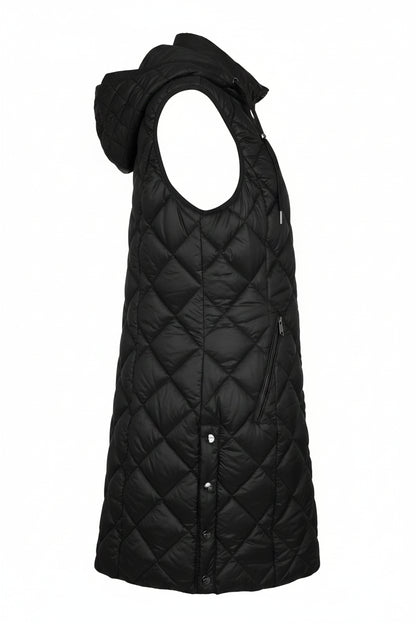 Long Diamond Quilted Hooded Vest
