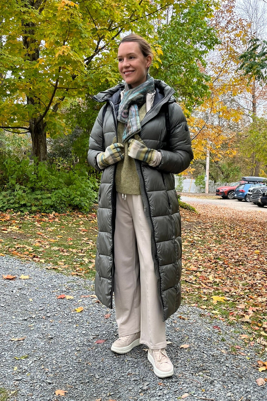 Sage Puffer and Felted Scarf