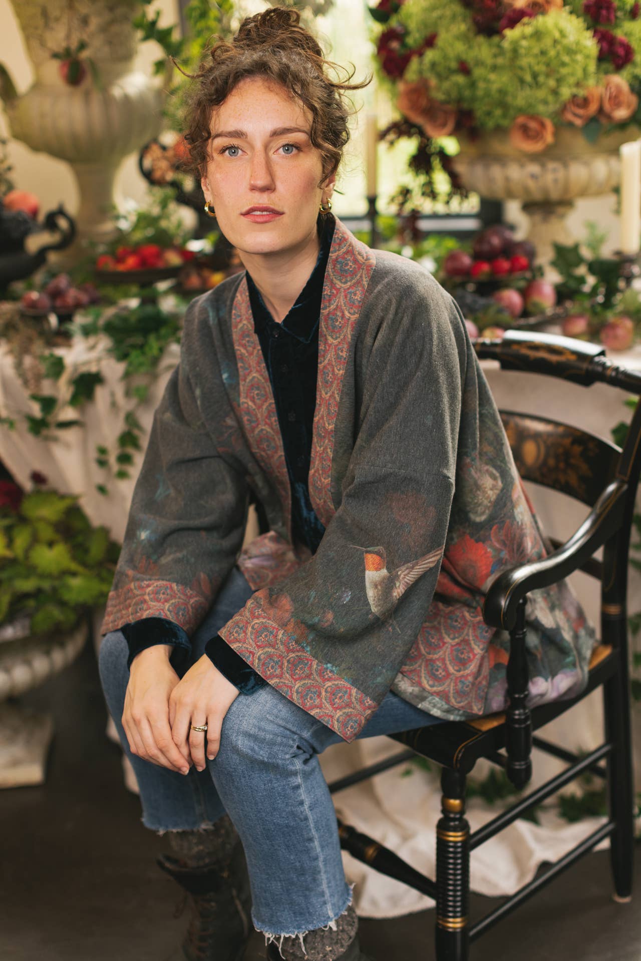 Flight of Fancy Fleece Cottage Cardigan Kimono Jacket - Suttles & Seawinds
