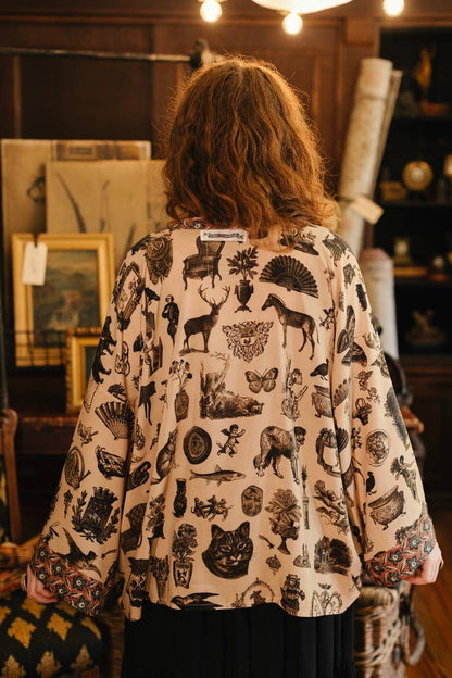 Curiosities Pixie Duster Crop Kimono w/ Whimsical Print - Suttles & Seawinds