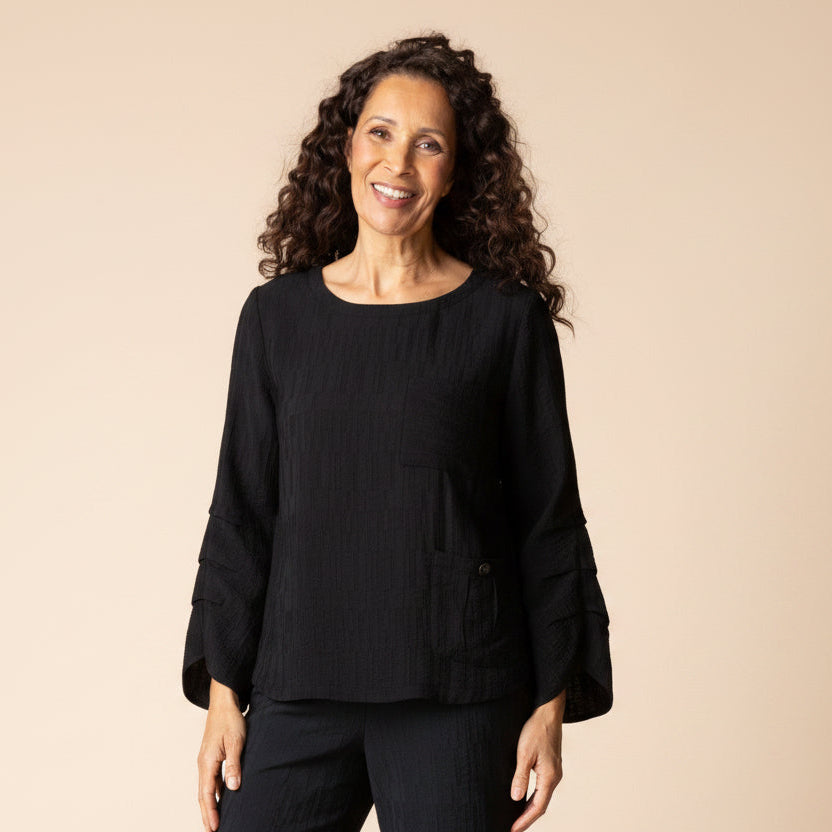HABITAT Pleat Pullover 3/4 Slv in Teal