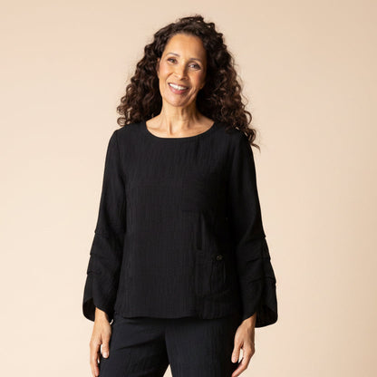 HABITAT Pleat Pullover 3/4 Slv in Teal