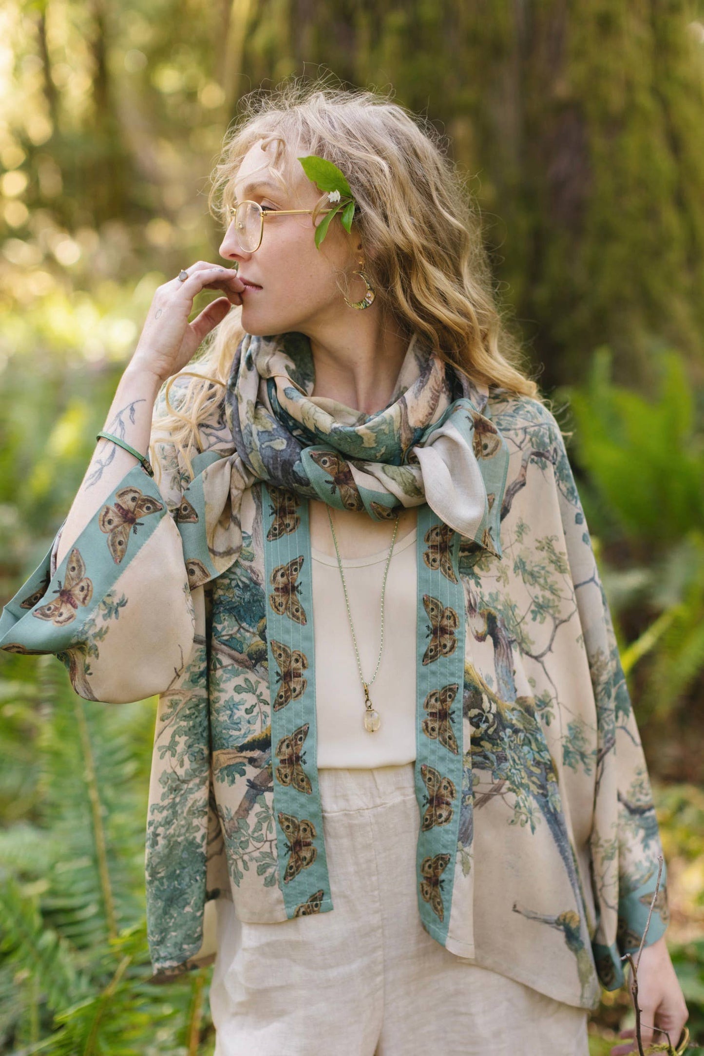Earth & Sky Pixie Duster Cropped Kimono w/ Trees - Suttles & Seawinds