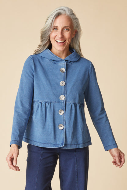 Shirred Hoodie in Light Denim