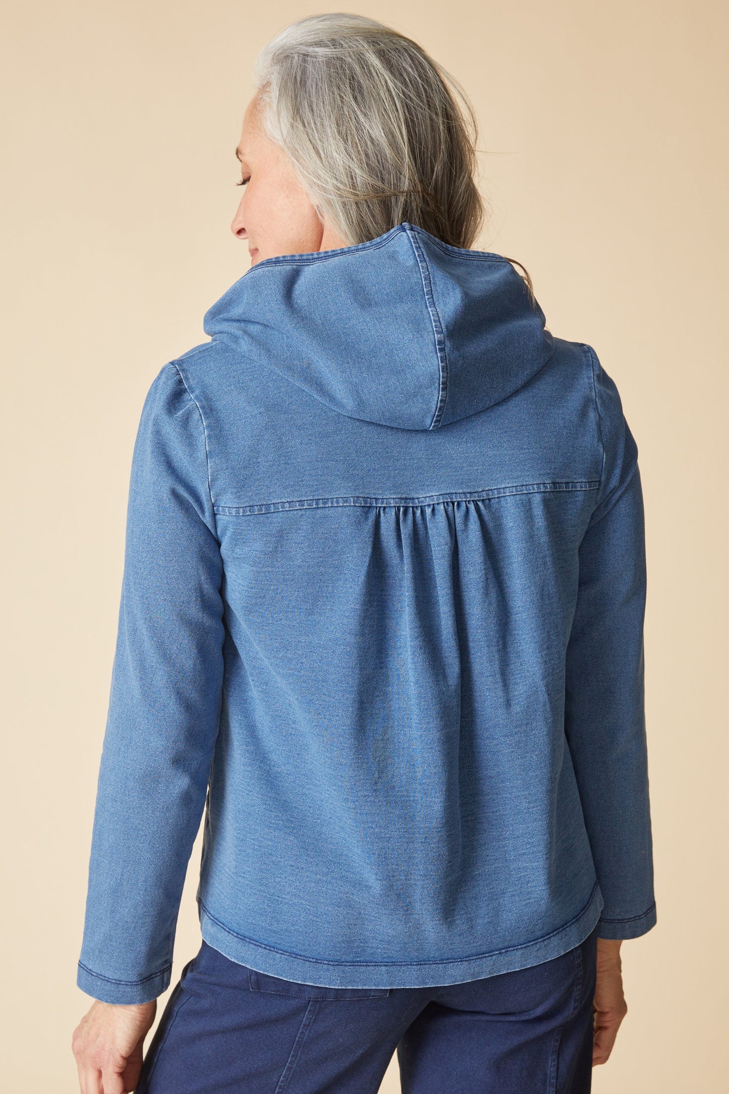 Shirred Hoodie in Light Denim