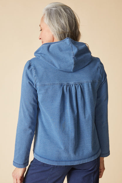 Shirred Hoodie in Light Denim