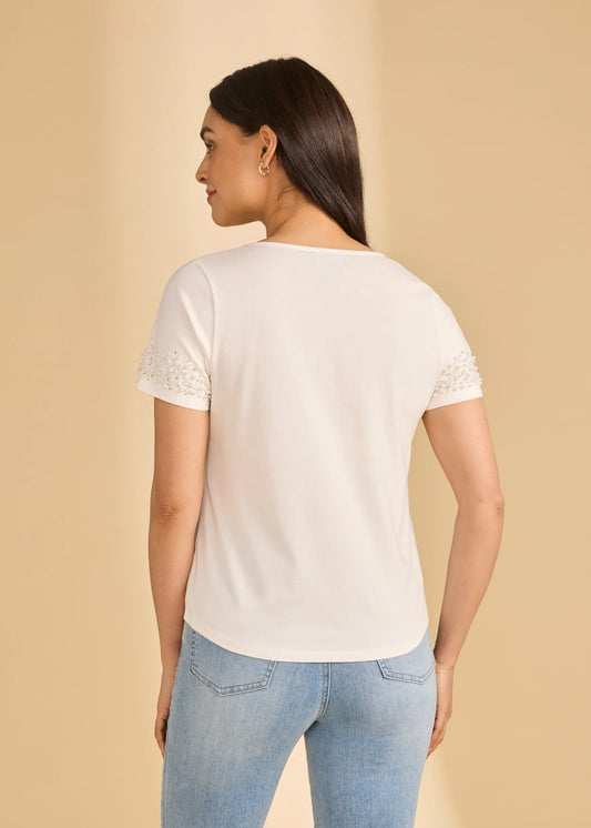 Pearl Embellished V-Neck Top