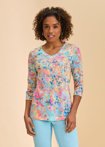 3/4 Sleeve V-Neck Top - Suttles & Seawinds