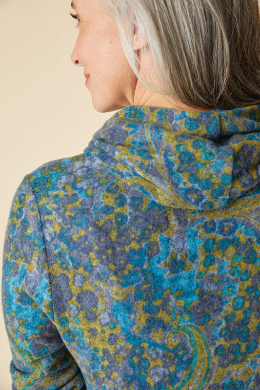 Cozy Cowl Top in Lagoon - Print