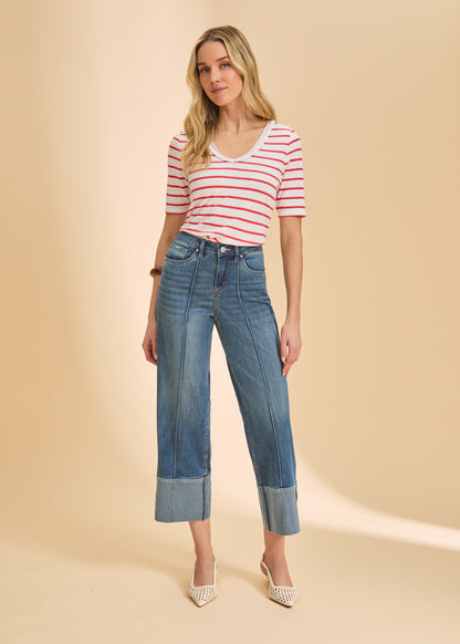 Elbow Sleeve Fringed Neck Top - Suttles & Seawinds