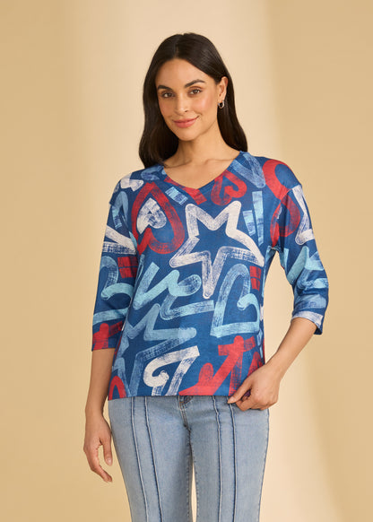 3/4 Sleeve V-Neck Top - Suttles & Seawinds