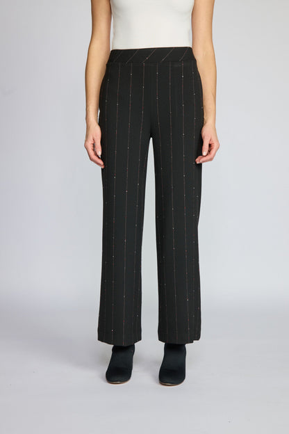 Straight Leg Pant in Black Mini Pink Stripe