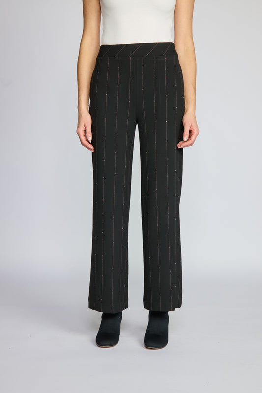 Straight Leg Pant in Black Mini Pink Stripe