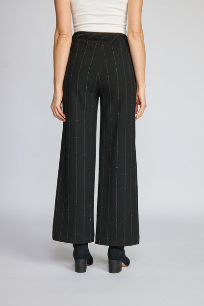 Straight Leg Pant in Black Mini Pink Stripe