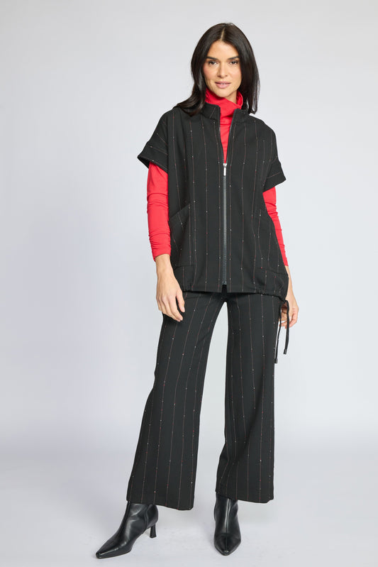 Travel Vest in Black Mini Pink Stripe