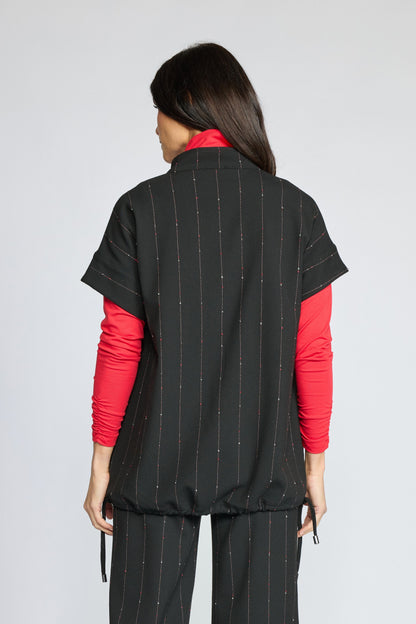 Travel Vest in Black Mini Pink Stripe