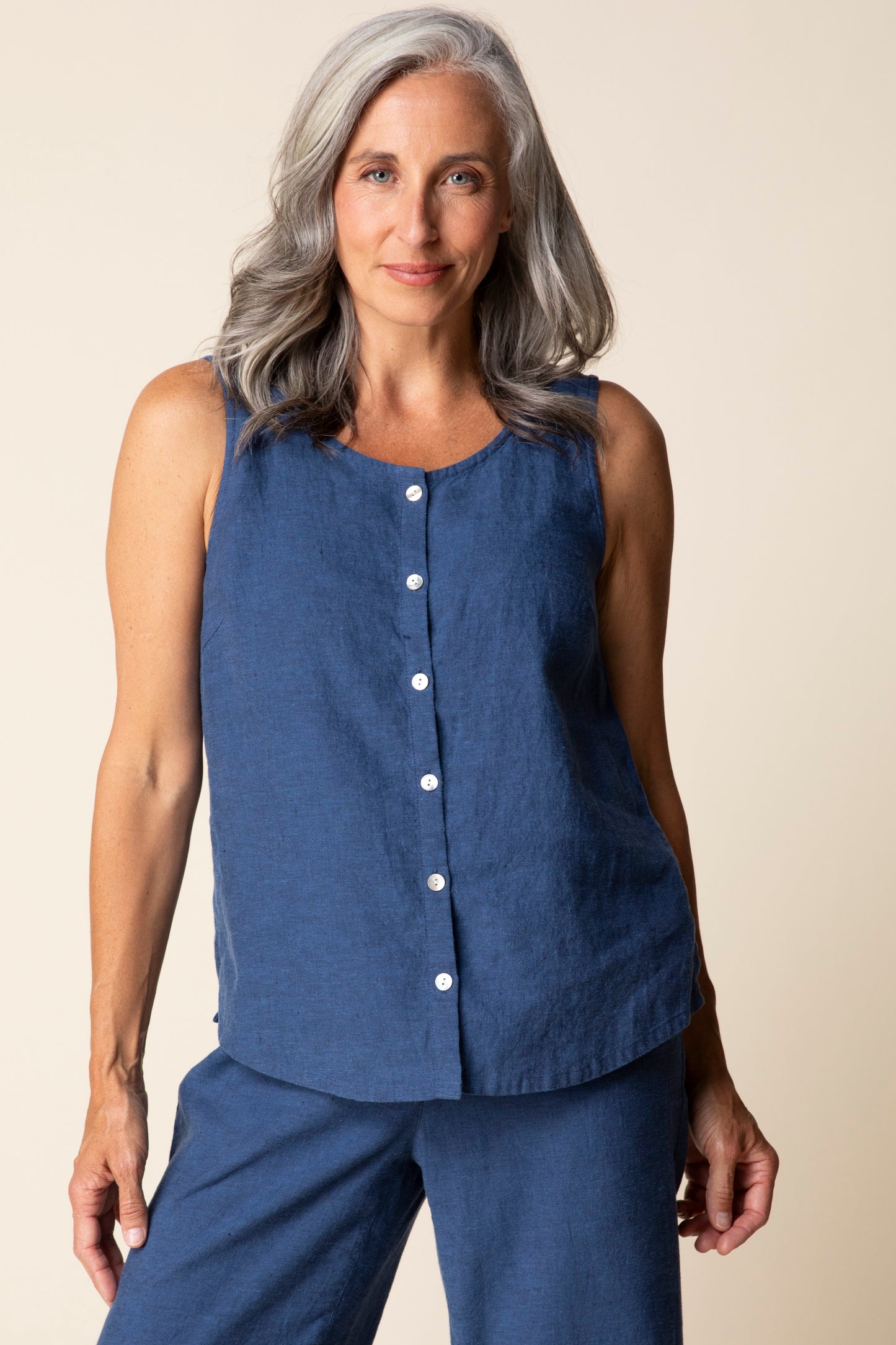 Pleat Back Button Tank - Suttles & Seawinds