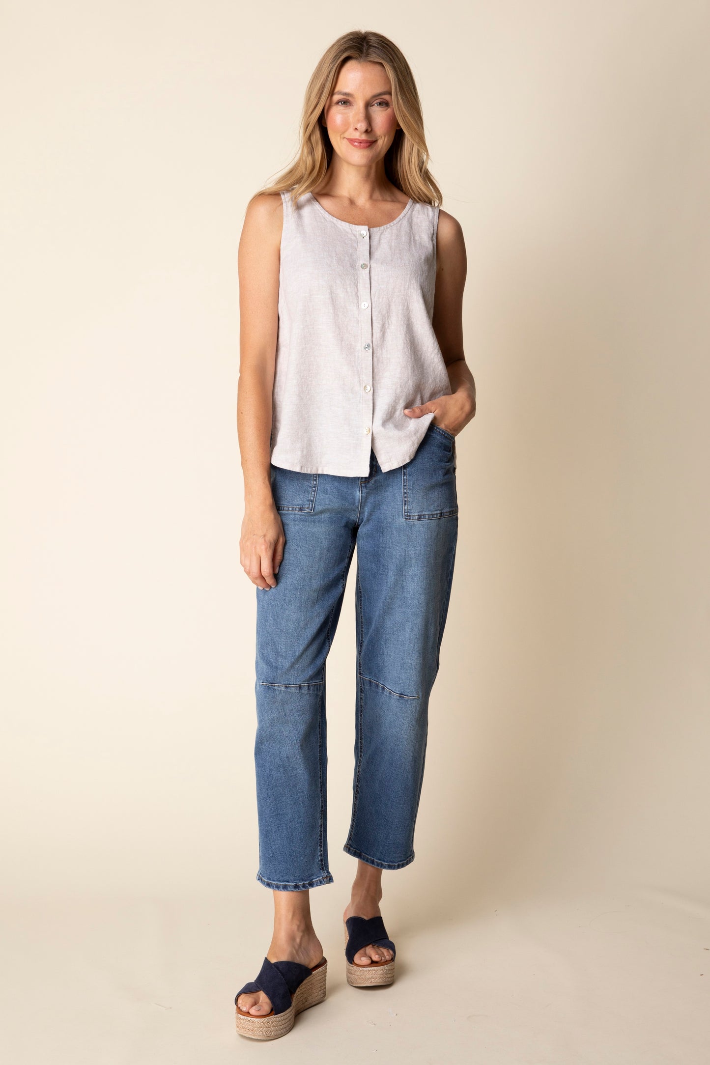 Pleat Back Button Tank - Suttles & Seawinds