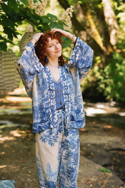 Let The Light In Pixie Duster Cropped Kimono w/ Delft Print - Suttles & Seawinds