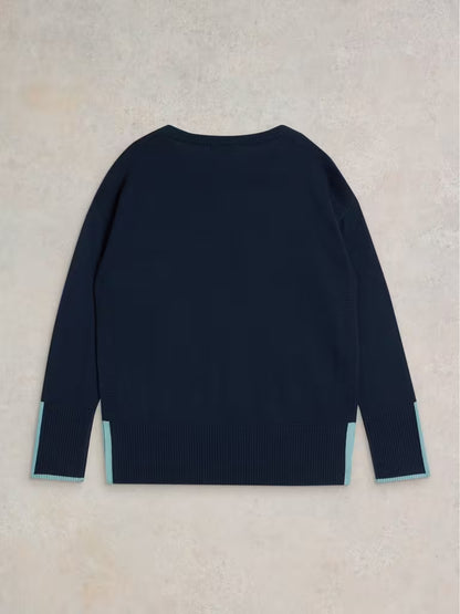 White Stuff Olive Sweater French Navy - Flat Back