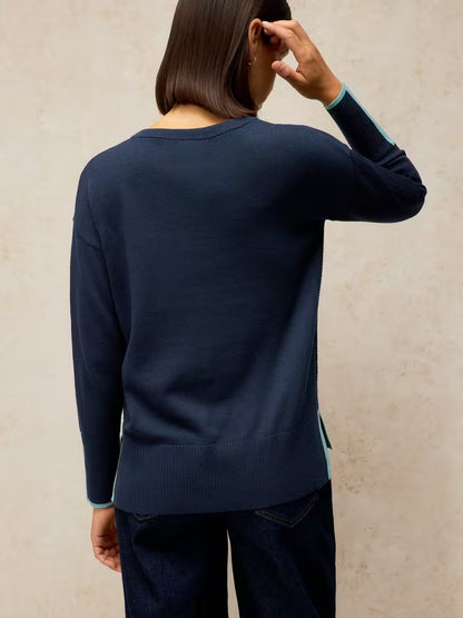 White Stuff Olive Sweater French Navy - Model Back
