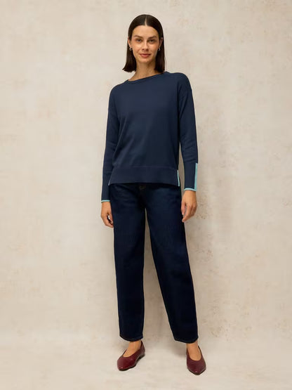 White Stuff Olive Sweater French Navy - Model Front