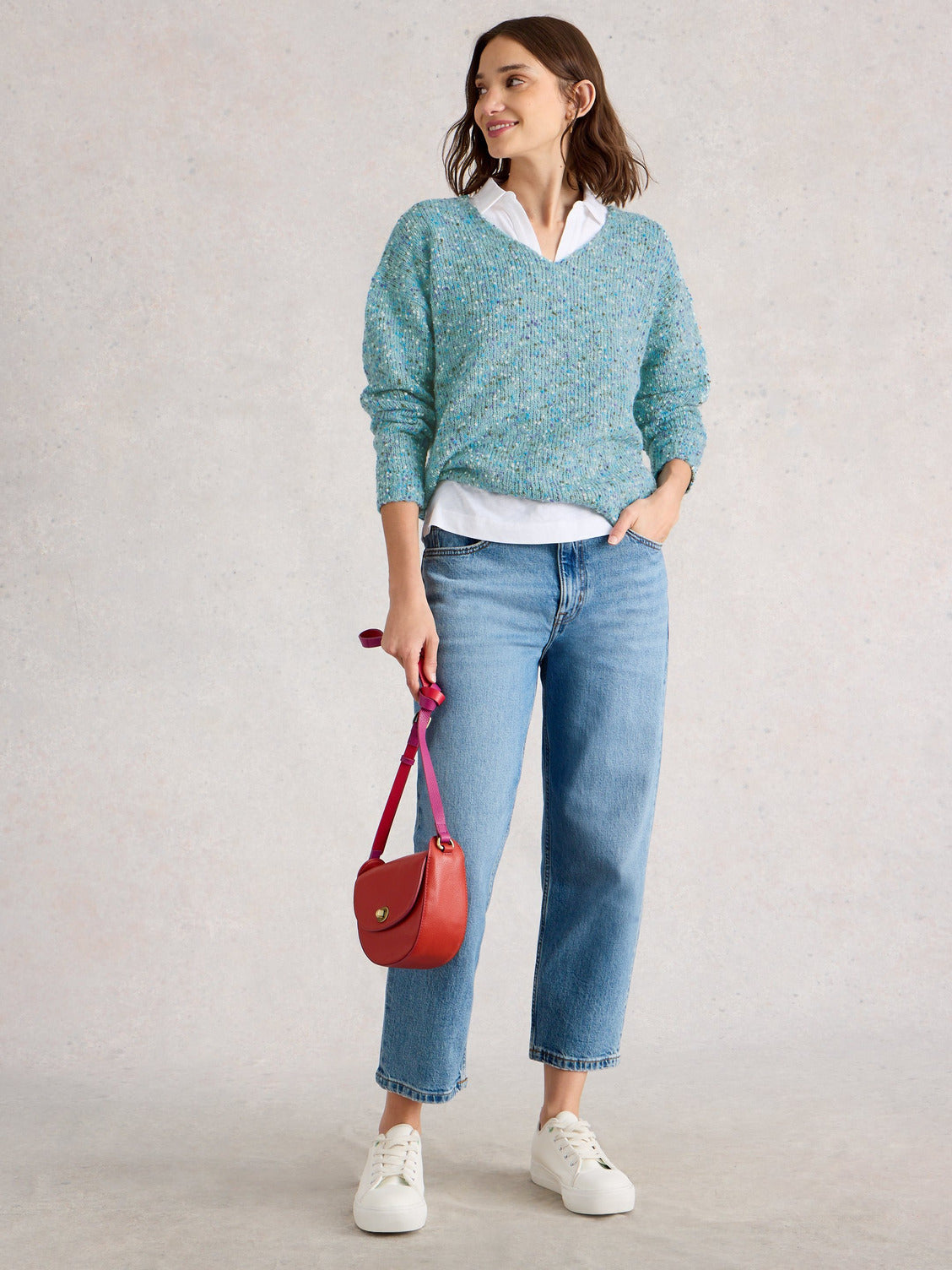 WHITE STUFF - TEXTURED VNECK JUMPER