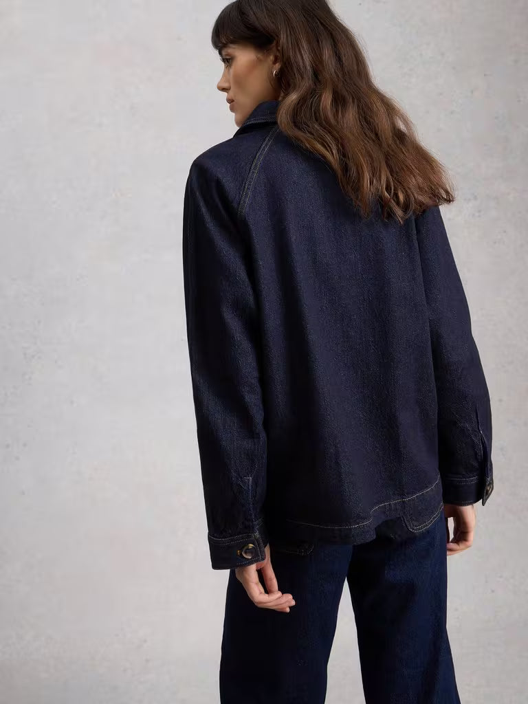 White Stuff Eden Denim Jacket Dark Denim - Model Back