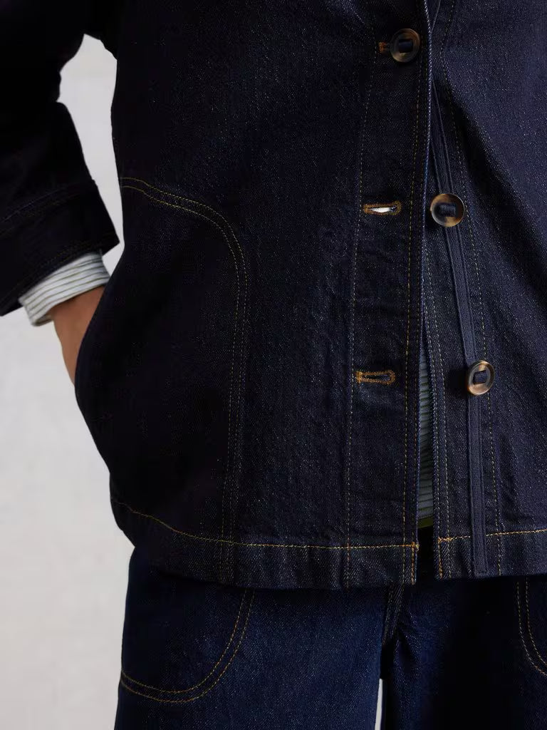 White Stuff Eden Denim Jacket Dark Denim - Model Detail