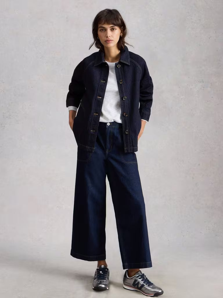 White Stuff Eden Denim Jacket Dark Denim - Model Front