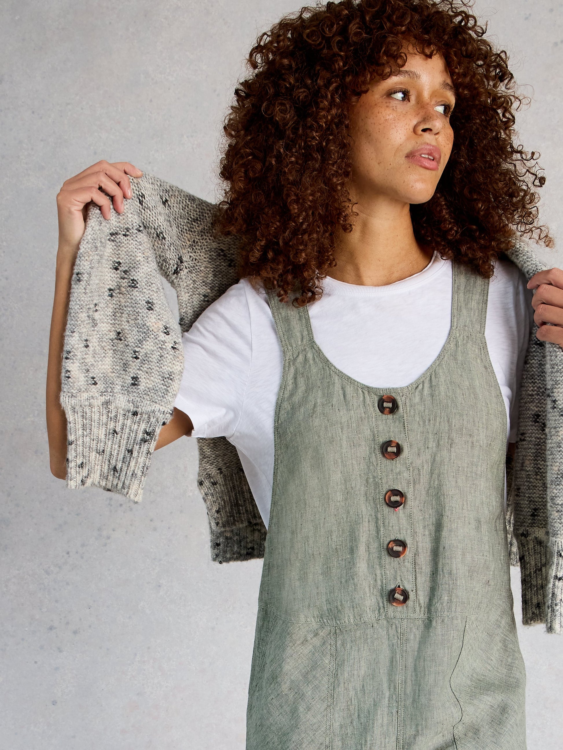 Viola Linen Dungaree - Green - Suttles & Seawinds