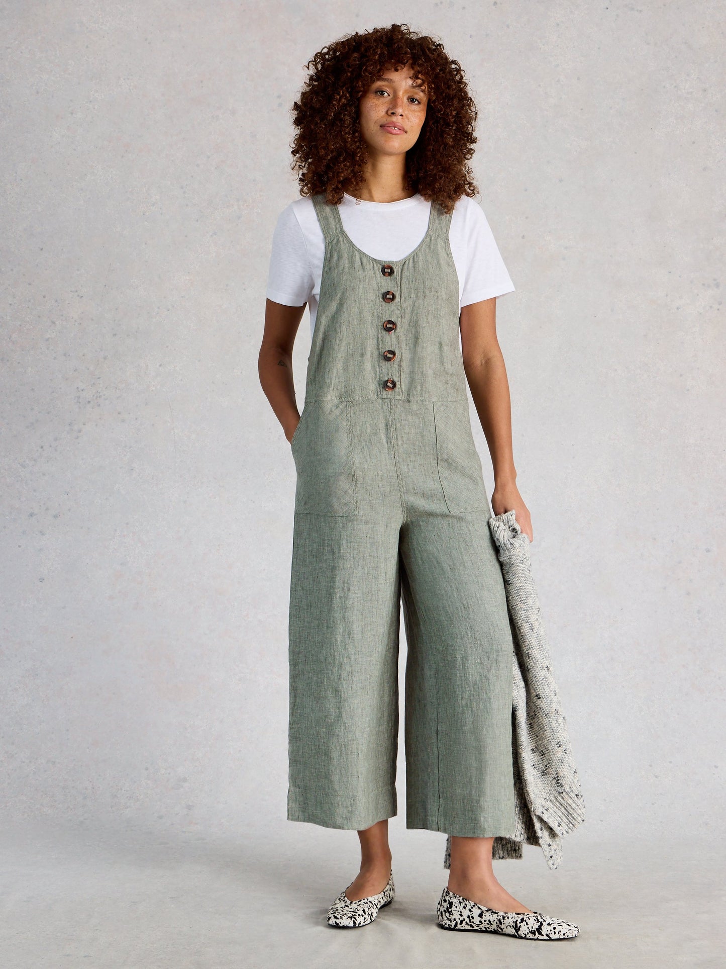 Viola Linen Dungaree - Green - Suttles & Seawinds