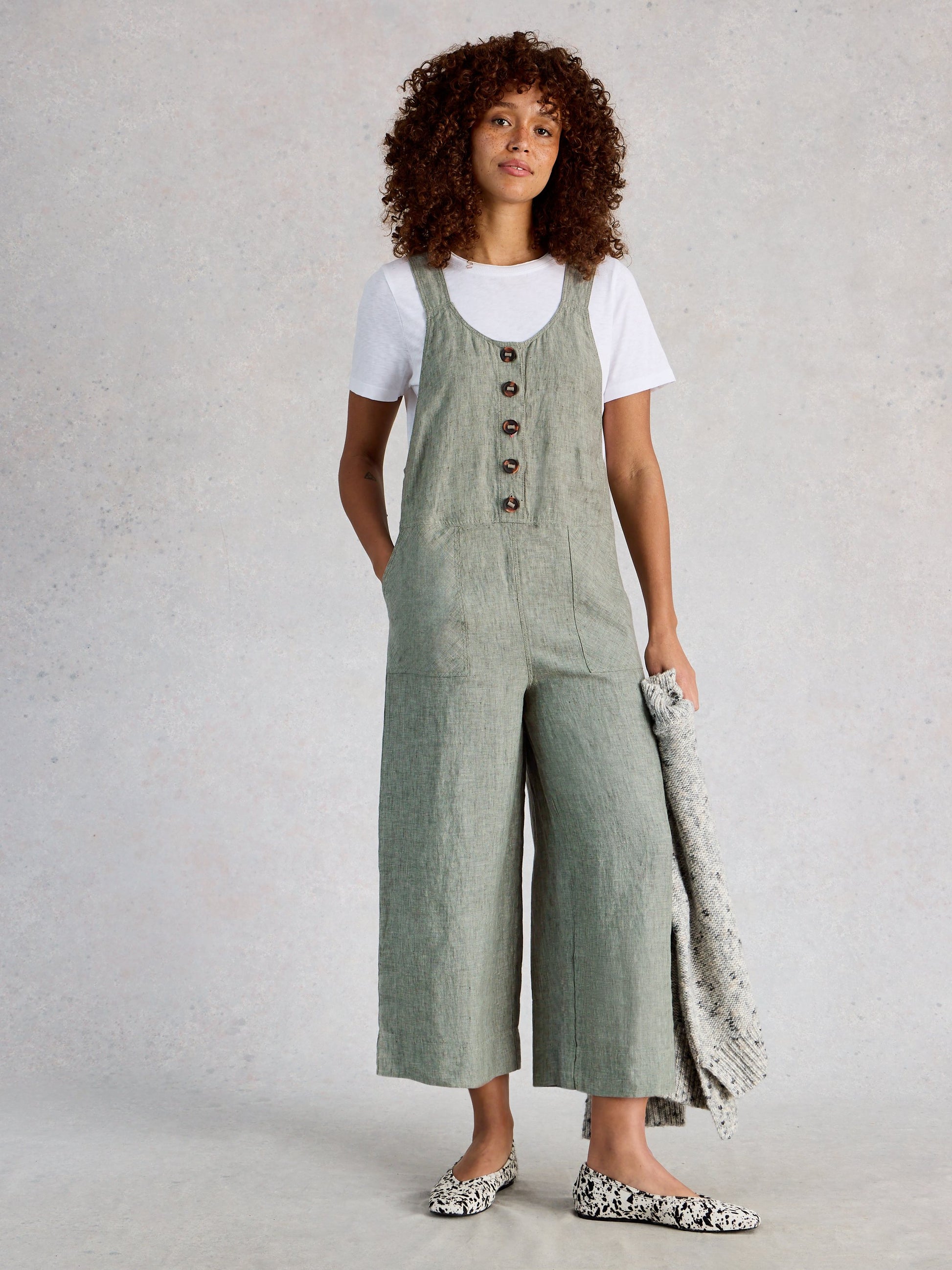 Viola Linen Dungaree - Green - Suttles & Seawinds