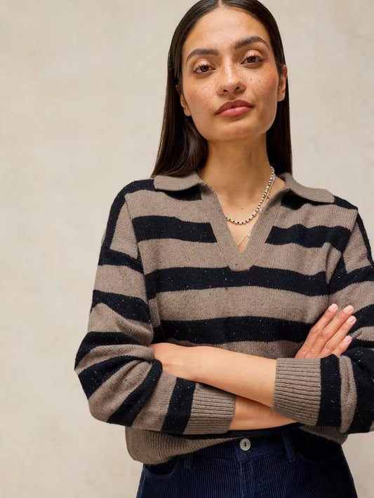 White Stuff Izzy Striped Collar Sweater Natural Multi - Lifestyle