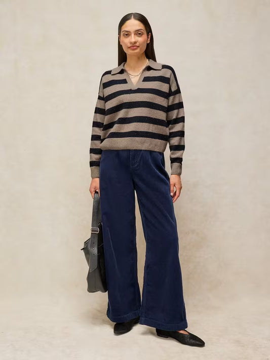 White Stuff Izzy Striped Collar Sweater Natural Multi - Model Front