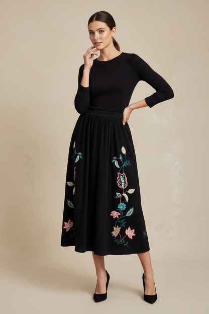 Wren Embroidered Cord Skirt