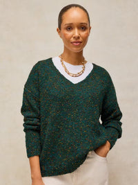 Texture V Neck Sweater - Dark Green