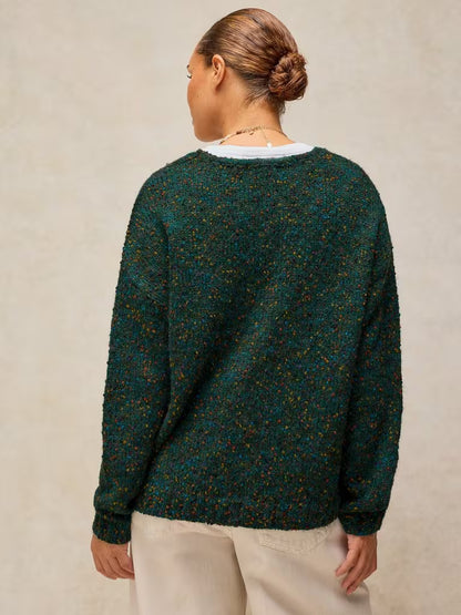 White Stuff Texture V Neck Sweater Dark Green - Model Back