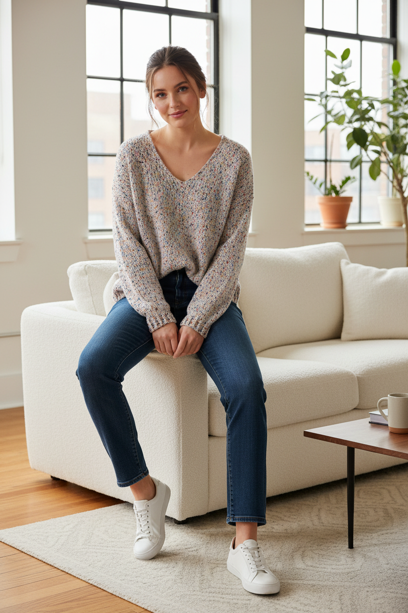 Texture V Neck Jumper