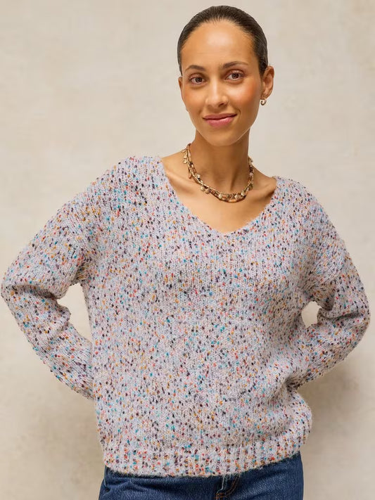 White Stuff Texture V Neck Sweater Light Natural - Lifestyle