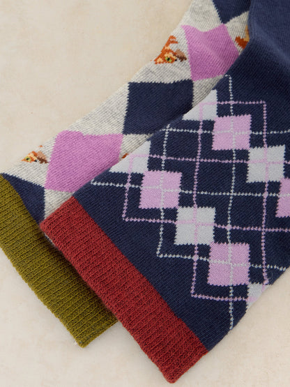 2pk Argyle Squirrel Ankle Sock