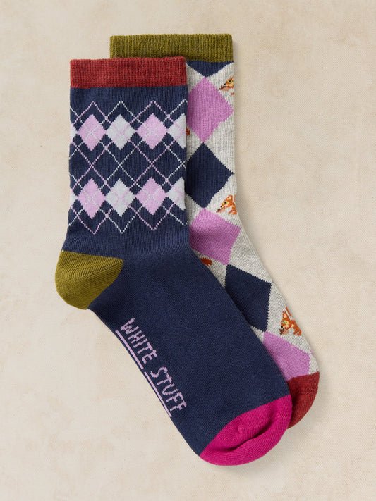 2pk Argyle Squirrel Ankle Sock