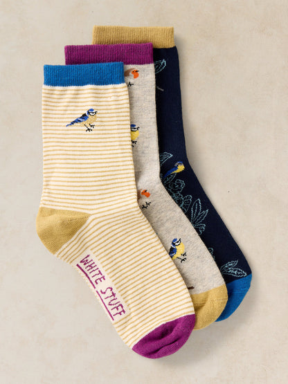 3pk Garden Bird Ankle Socks