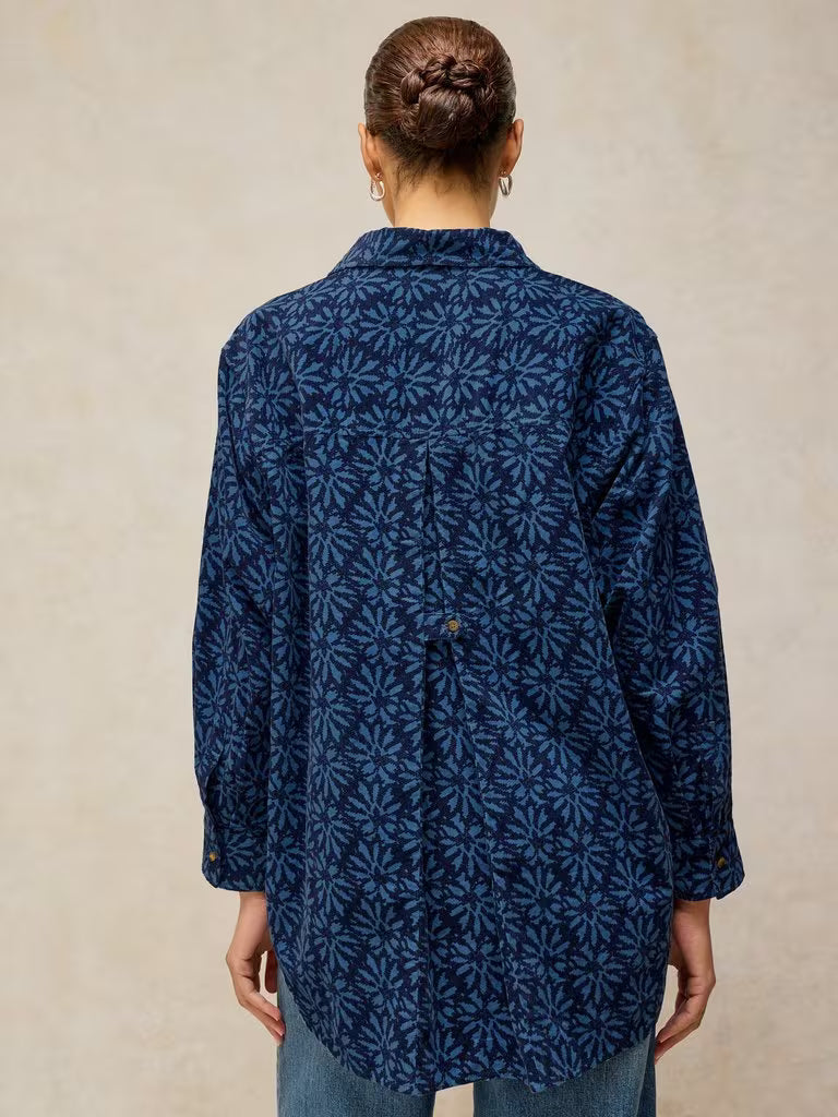 White Stuff Sage Longline Cord Tunic Blue Multi - Model Back