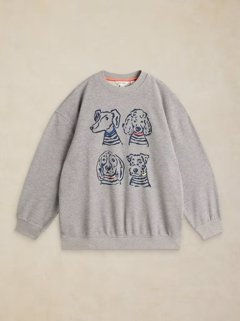 White Stuff Cleo Longline Graphic Sweat Grey Marl - Flat Front