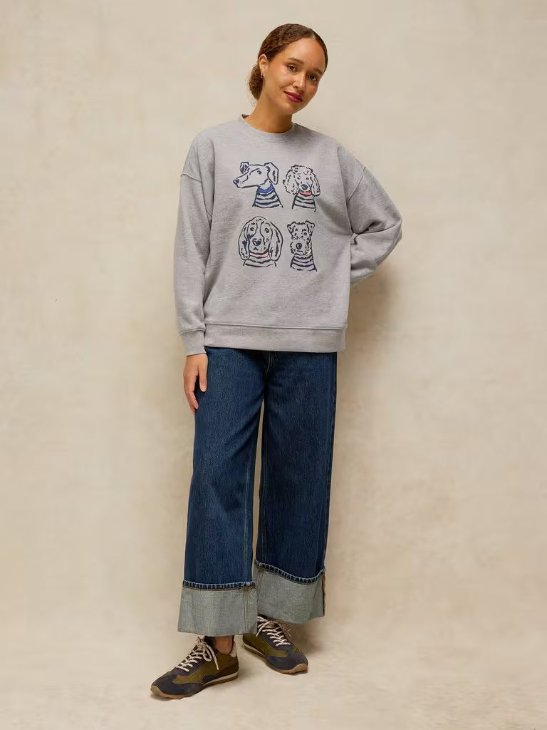 White Stuff Cleo Longline Graphic Sweat Grey Marl - Lifestyle