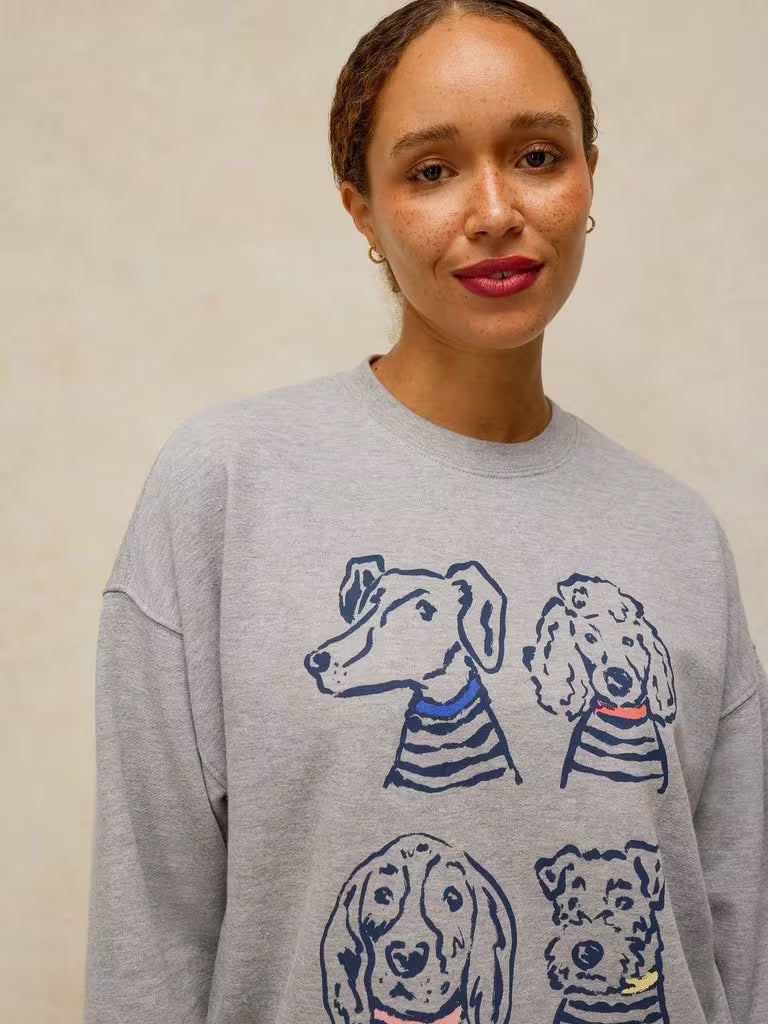 White Stuff Cleo Longline Graphic Sweat Grey Marl - Model Detail