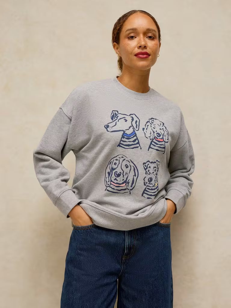 White Stuff Cleo Longline Graphic Sweat Grey Marl - Model Front